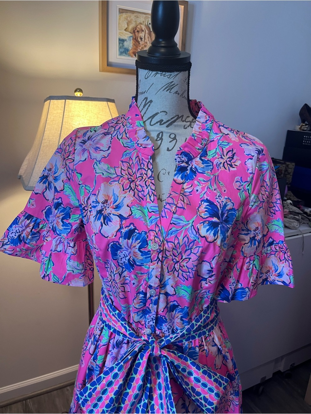 Lilly Pulitzer Pink Blue Floral Maxi Dress with Tie Waist size 6 - Picture 2 of 3